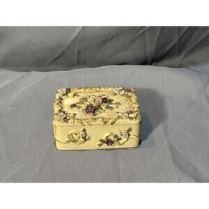 1993 Dezine Hand Painted Purple Flowers Vintage 3.5” Trinket Box